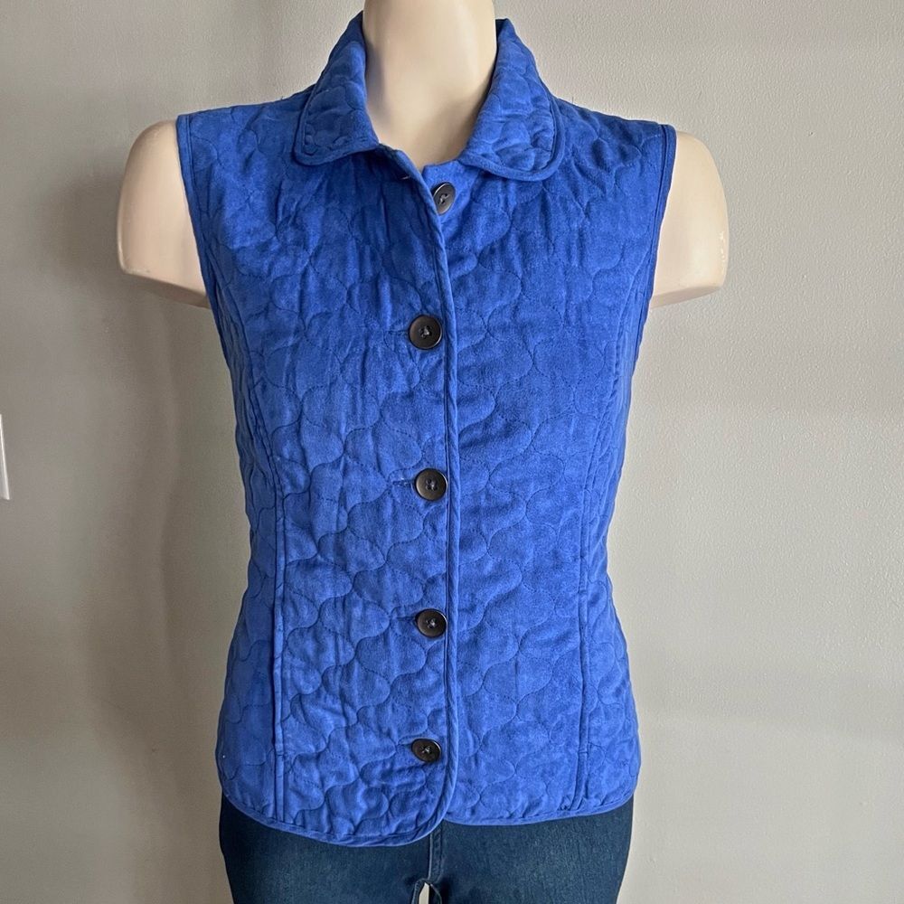 Christopher Banks Blue Quilted Vest Small Button Front Cottagecore